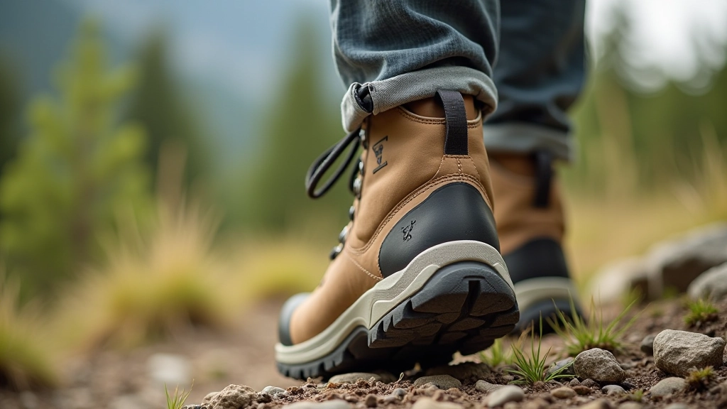 Zbliżenie na bok buta trekkingowego pokazujące wzmocnioną kostkę i podeszwę